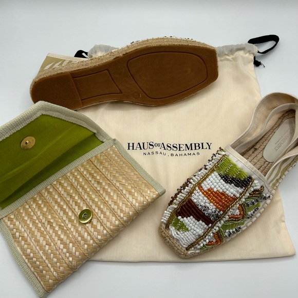 NWT HAUS ASSEMBLY of Nassau, Bahamas beaded espadrilles and matching clutch set. - Picture 4 of 5